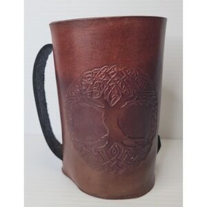 Artisan Leather Mug Wrap‎ Tankard Sleeve Brown Tree of Life Celtic Handle